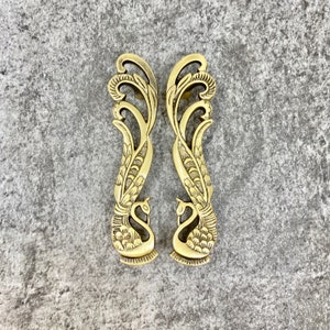 Solid Brass Antique Pair Peacock Long Handles | Vintage | Cabinet | Door Handles |