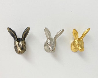 Hare Rabbit Knob in Gold Silver & Antique Bronze Drawer Pull Animal Knob