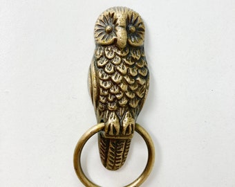 RING Owl Knob in Antique Bronze with Pull Ring Drawer Pull Animal Knob Cabinet