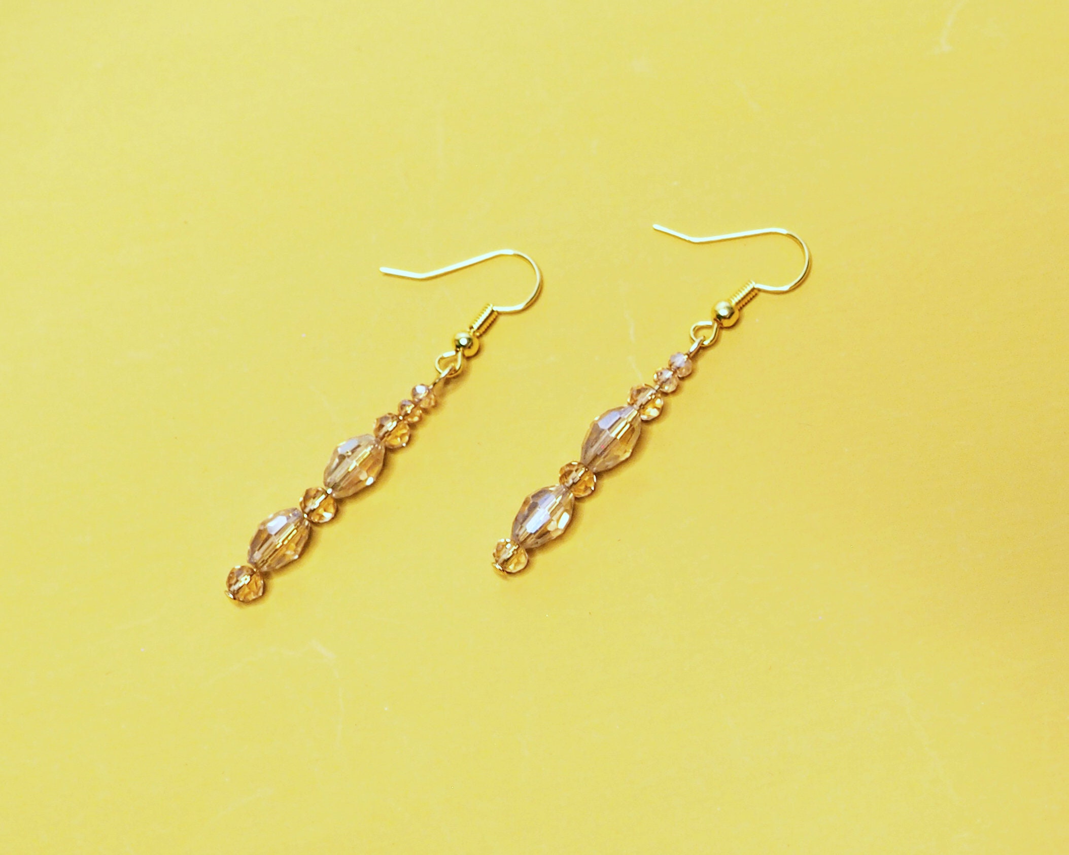Gold Crystal Drop Earrings Dainty Dangle Earrings Bridal Etsy