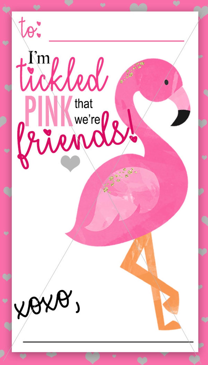 Flamingo Valentines Day Cards Tickled Pink Valentine Cards | Etsy