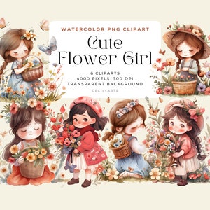 Linda niña de las flores, imágenes prediseñadas de la niña de las flores, descarga digital, archivos PNG, niñas, diario basura, scrapbooking, licencia comercial
