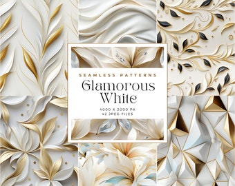 White Glitter Seamless Patterns, Glamorous Wedding Paper (Digital Download)