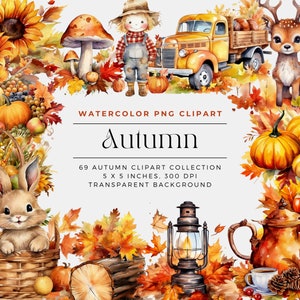 Watercolor Autumn Elements Clipart, Pumpkin Clipart, Autumn Leaves, Watercolor Fall Floral, Fall Clipart, Commercial License