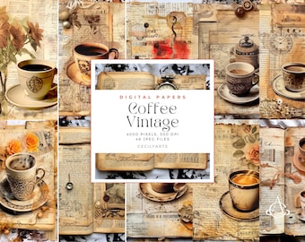 Coffee Vintage Junk Journal Page, Decorative Paper, Junk Journal Pages, Collage Sheet, Commercial Use