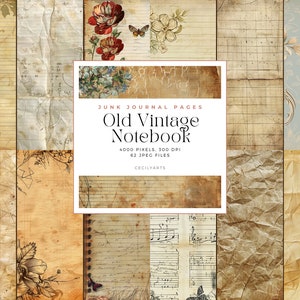 Old Vintage Notebook with Line Journal Pages, Digital Download JPG, Decorative Paper, Junk Journal Pages, Collage Sheet, Commercial Use