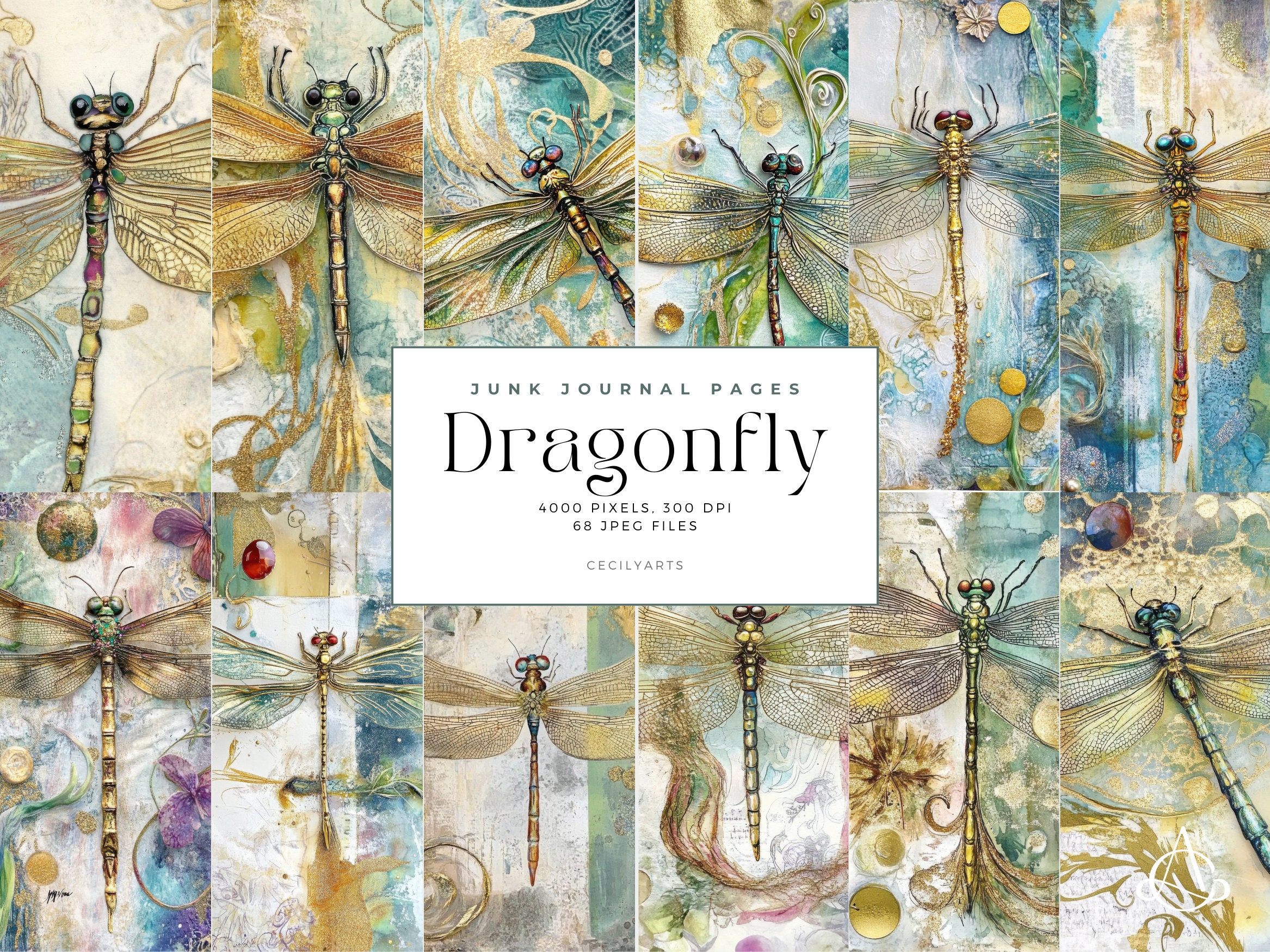 Dragonfly Junk Journal Page, Digital Download JPG, Decorative Paper ...