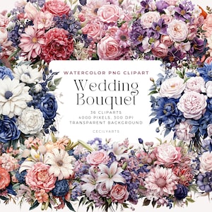 Flower Bouquet clipart PNG, Watercolor Floral Clipart Bouquets, Elements, Commercial Use, Digital clipart PNG