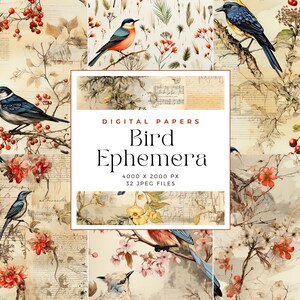 Watercolor Birds Ephemera Junk Journal Printable Page, Birds Junk ...