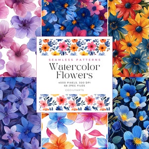 Assorted Watercolor Flowers Seamless Patterns, Pastel Patterns Watercolor seamless pattern, Commercial Use, Digital paper