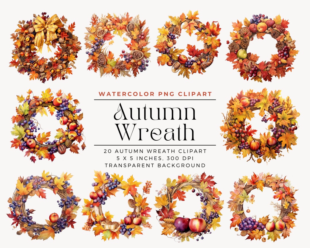 Watercolor Autumn Wreath Clipart: Fall Leaves (commercial License) - Etsy