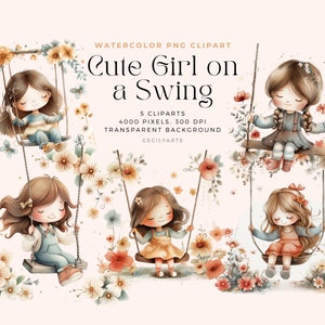 Süßes Mädchen auf einer Schaukel, kleines Mädchen auf Schaukel, digitaler Download, PNG-Dateien, Mädchen, Junk Journal, Scrapbooking, kommerzielle Lizenz