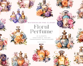 Floral Perfume Clipart PNG, Watercolor Floral Clipart Bouquets, Elements, Commercial Use, Digital clipart PNG