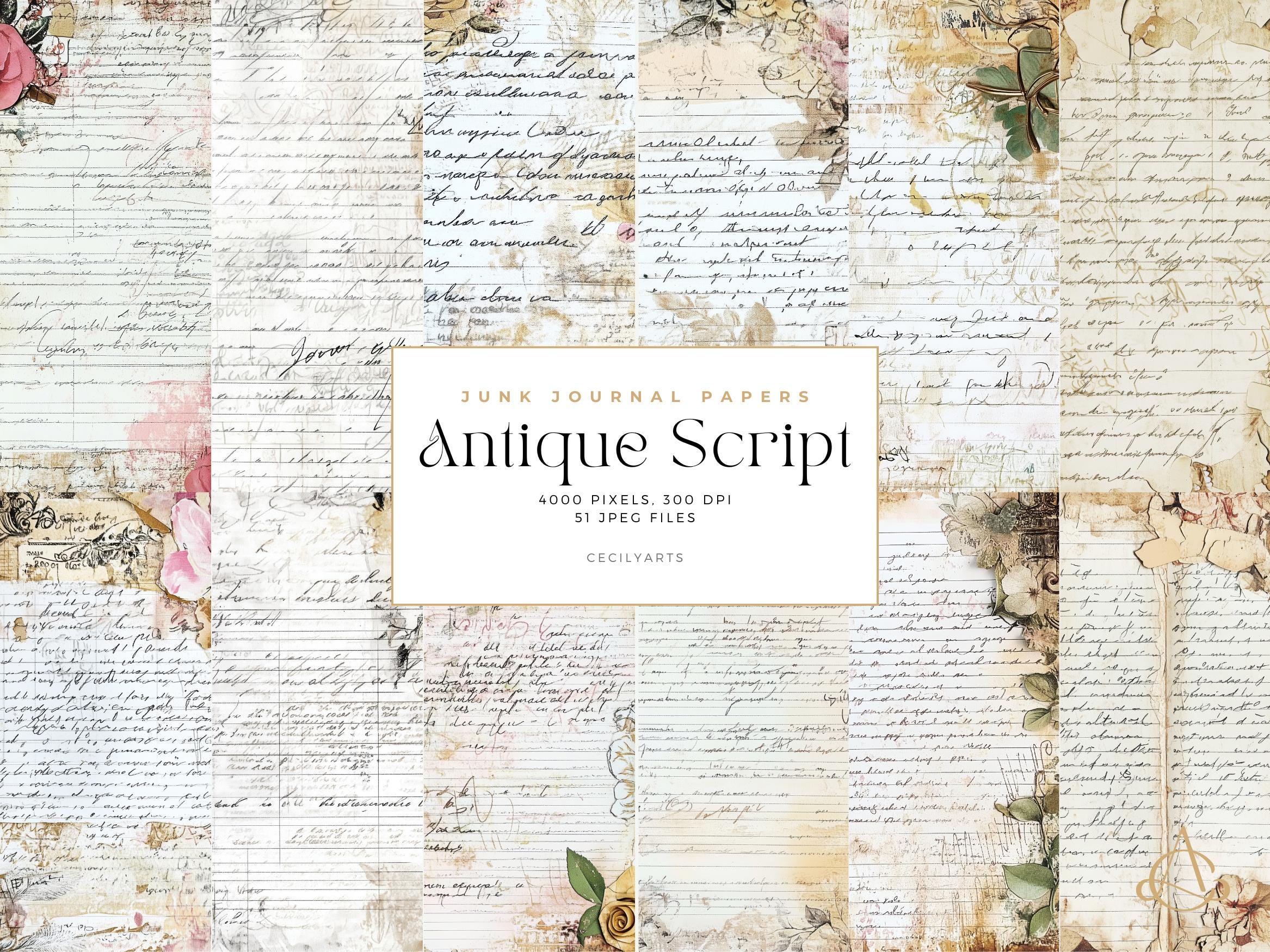 Antique Script Junk Journal Papers: Shabby Chic Digital Paper (PDF) - Etsy