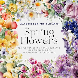 123 Spring Flowers PNG, Watercolor Floral Clipart Bouquets, Elements, Commercial Use, Digital clipart PNG
