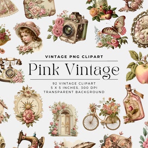 Pink Vintage  PNG, Vintage Scrapbook Clipart Bouquets, Elements, Commercial Use, Digital Clipart PNG