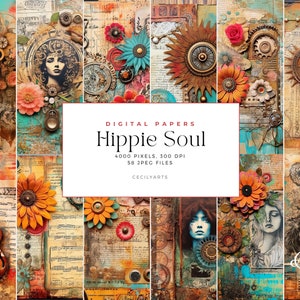Hippie Soul Junk Journal Page, Vintage Ephemera Collage, Artistic Printable Journal, Collage, Digital Download Papers, Collage Sheet