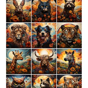 Psychedelic Animals Digital Paper, Psychedelic Animals, Junk Journal ...