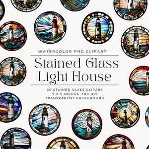 Light House Stained Glass PNG, Flower Stained Glass Background, Elements, Commercial Use, Digital clipart PNG