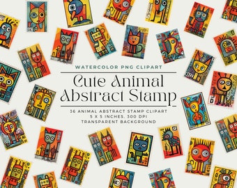 Bunte Stempel Grafiken Clipart, buntes Tier Stempel, abstrakte Grafiken, Pop Art Clipart, kommerzielle Nutzung, digitale Clipart PNG