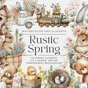 Rustikale Ostern Frühling Clipart, Frühling Ostern, Bauernhaus Garten Hase Eier, Cottage Clipart, kommerzielle Lizenz