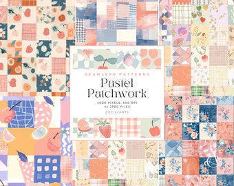 Pastel Patchwork Seamless Patterns | Quilted Scrapbook Papers for Journals & Printable Crafts