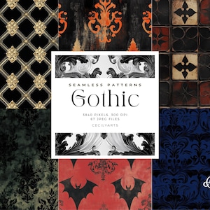 Gothic Seamless Patterns, Watercolor Gothic Black Rose and Skulls Seamless Patterns - Goth, Skeletons, Halloween,seamless backgrounds