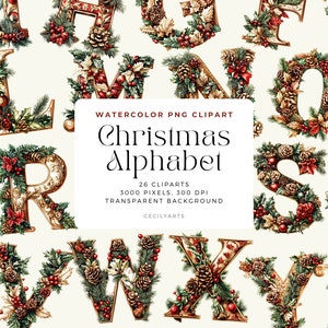 Christmas Alphas Cliparts, Alphabet PNG, Floral Alphabet A - Z clipart,Christmas Letters