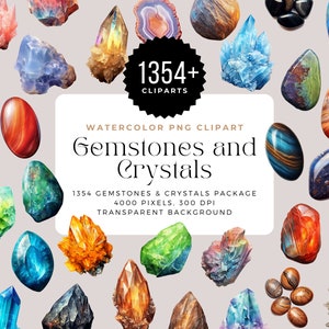 Gemstones  and Crystals PNG, Watercolor Gemstones Clipart, Elements, Commercial Use, Digital clipart PNG