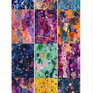 May include: Nine abstract paintings with colourful patterns and textures. The paintings are arranged in a grid of three rows and three columns. The paintings feature a variety of colours, including blue, green, yellow, orange, pink, and purple. The paintings are all different sizes and shapes. The paintings are all abstract and do not depict any recognisable objects. The paintings are all original and unique. @CECILYARTS