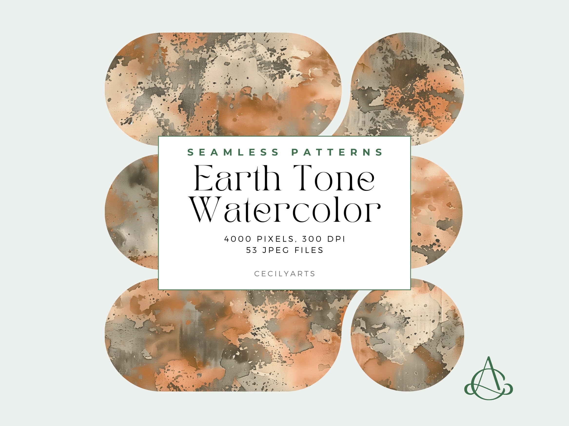 Earth Tone Watercolor Seamless Patterns, Digital Download JPG, Seamless ...