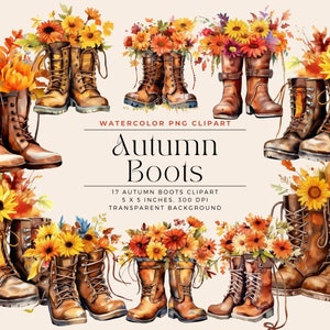 Watercolor Autumn BootsClipart, Fall Clipart, Cowboy Boot With Flowers, Watercolor Fall Floral, Fall Clipart, Commercial License