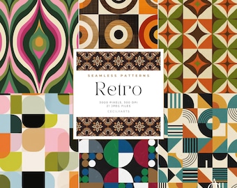 Geometrisches Mid-Century-Set | 21 stylische, nahtlose Designs | Vintage-Hintergründe der 60er/70er Jahre | 3000 px, 300 dpi