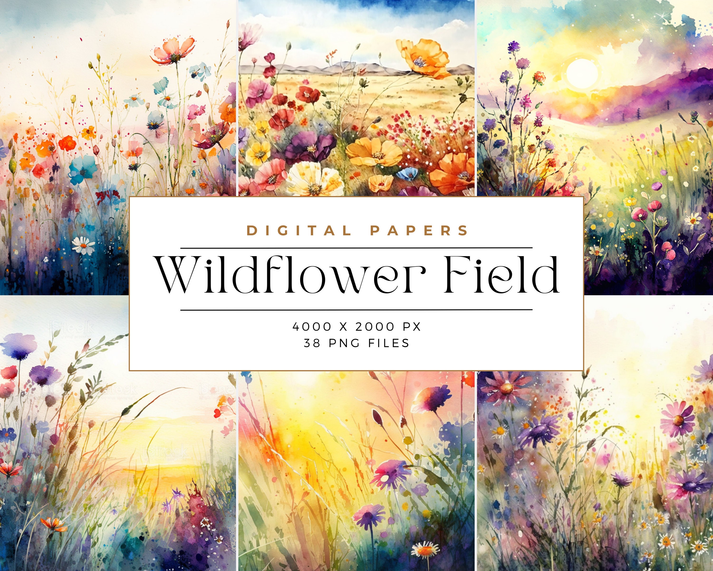 Watercolor Wildflowers Field Digital Paper Set, Spring Flowers, Junk ...