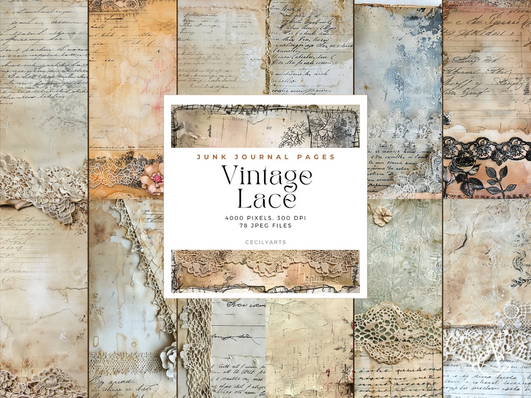 Vintage Lace Junk Journal Pages, Digital Download JPG, Decorative Paper ...