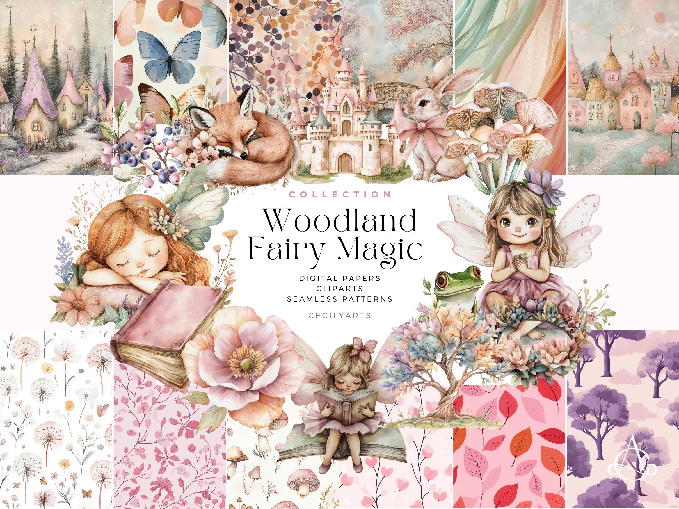 Watercolor Fairy Clipart Bundle: Woodland Magic, Seamless Patterns ...