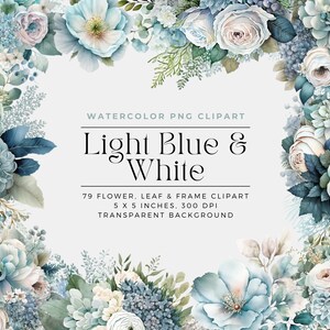 Light blue bouquets clipart, Baby Blue Flowers clipart, Dusty Blue Flowers PNG, Watercolor Floral ,Commercial Use, Digital clipart PNG