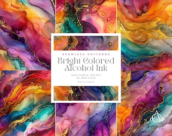 Bundel heldere aquarelinktpatroon, digitale marmerpapierset, abstracte achtergrondtexturen
