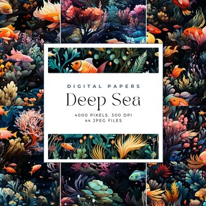 Underwater Scenes Watercolour Seamless Patterns, Deep Sea Pattern Digital Art, Digital Paper, seamless backgrounds, Commercial Use