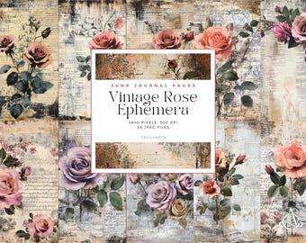 Vintage Rose Ephemera: Junk Journal Pages, Collage Sheet (Digital Download)