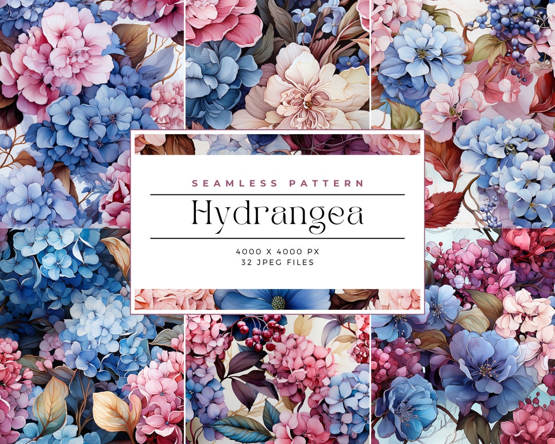 Watercolor Digital Paper Pack, Hydrangea Scrapbook, Hydrangea Seamless ...