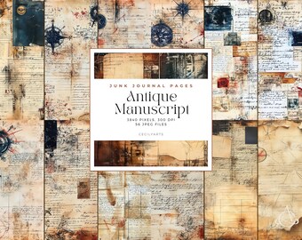 Antique Manuscript Junk Journal Pages: 56 Digital Papers (Digital Download)