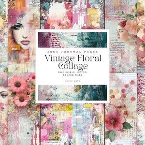 Vintage Floral Collage Junk Journal Pages, Shabby Chic Junk Journal Kit, Decorative Paper, Junk Journal Pages, Collage Sheet, Commercial Use