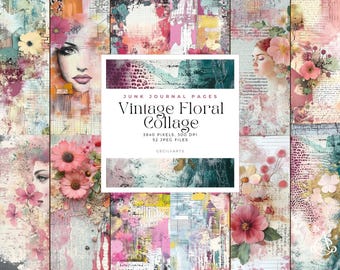 Vintage Floral Collage Junk Journal Pages: Shabby Chic Paper (Digital Download)