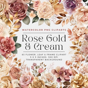83 Rose Gold und Creme Blumen PNG, Aquarell Blumen Clipart Sträuße, Elemente, kommerzielle Nutzung, digitale Clipart PNG