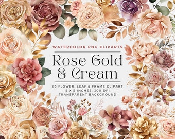83 Rose Gold and Cream Flowers PNG, Watercolor Floral Clipart Bouquets, Elements, Commercial Use, Digital clipart PNG