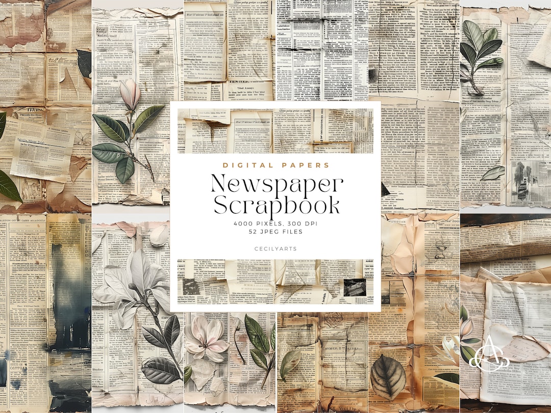Newspaper Scrapbook Journal Page, Old Newspapers, Printable Paper ...