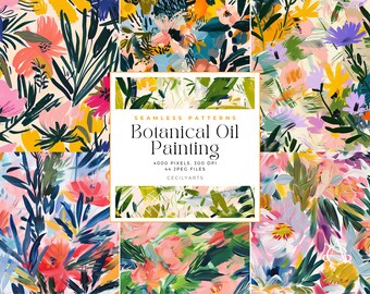 Botanical Oil Painting Seamless Patterns, Seamless Painted Floral Patterns, Commercial Use, Seamless Digital paper