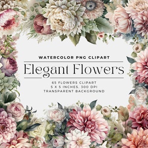 Elegante Blumen PNG, Aquarell Blumen Clipart Sträuße, Elemente, kommerzielle Nutzung, digitale Clipart PNG