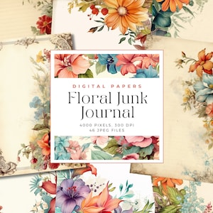 Floral Junk Journal Printable Vintage Papers, Vintage Paper Journal Pages, Journal Supplies, Digital Scrapbooking, Digital Papers
